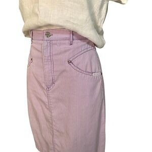 Pinstripe Western Gitano Denim Midi Skirt 27 Purple Vintage Pretty in Pink